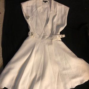 Rachel Zoe White flare dress w/ side belt buckles